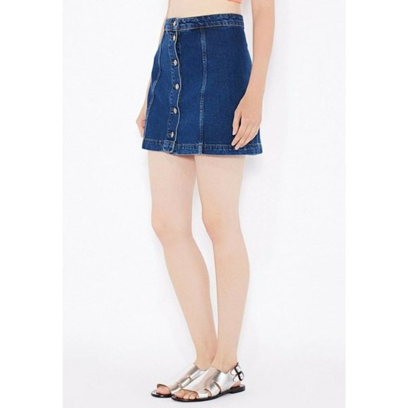 TOPSHOP MOTO DENIM A LINE BUTTON MINI SKIRT SIZE 28 - Picture 1 of 10